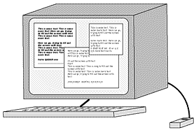 Sketch of the archetypal computer with a box-like monitor and a keyboard and a mouse attached