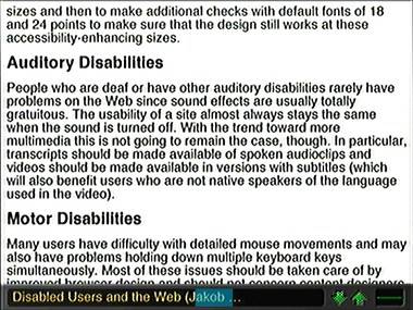 WebTV screen with horizontal bar indicating relative position of the viewport on the page