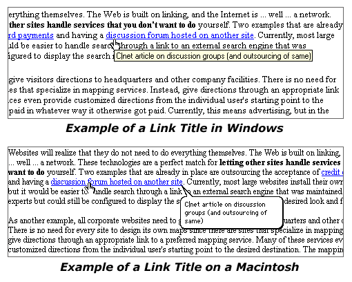 Windows 95とMacintoshとで表示された同じリンクタイトル