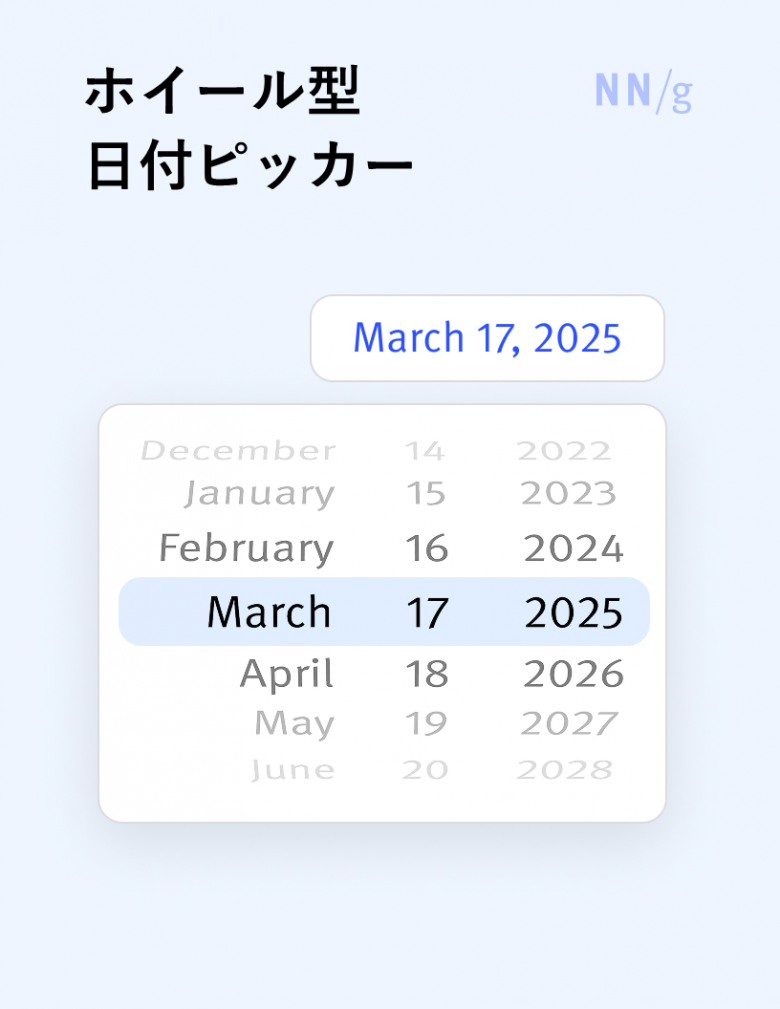 ホイール型日付ピッカー