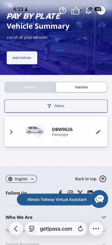 イリノイ州有料高速道路のページでは、Safariのコントロールがページコンテンツと混ざっている。