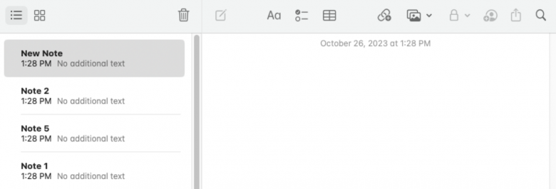 AppleのメモのUIスクリーンショット。リスト表示アイコンは点つきの3本の横線で構成されている。