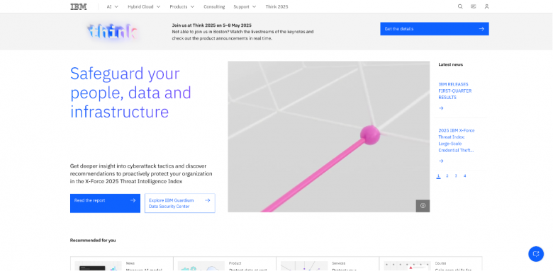IBMのトップページ。このページにはキャッチコピー、ボタン、リンクラベル、要約が表示されている。